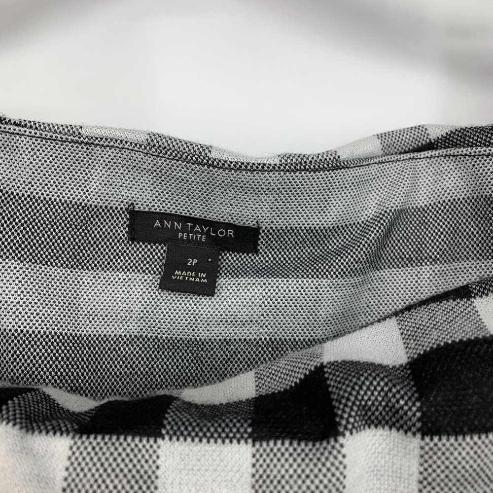Ann Taylor Dress Gingham Print Off Shoulder Ruffle Black White - Picture 6 of 12